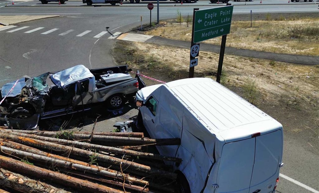Log Truck Trailer Overturns