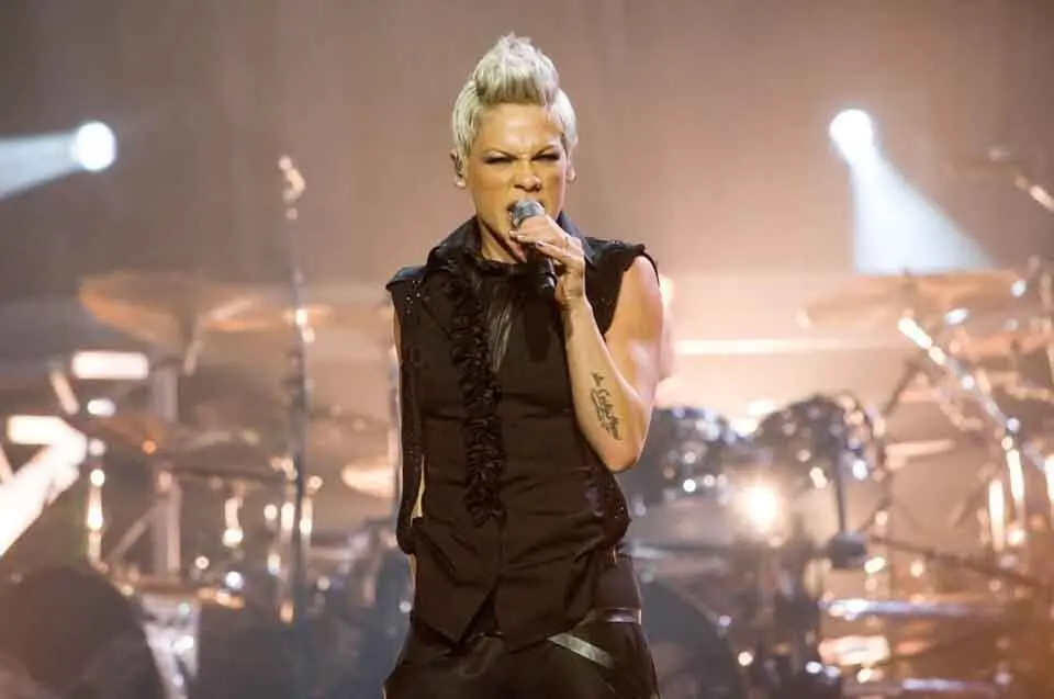 Pink performing live in concert as part of her world tour at the Vector Arena, Auckland, New Zealand