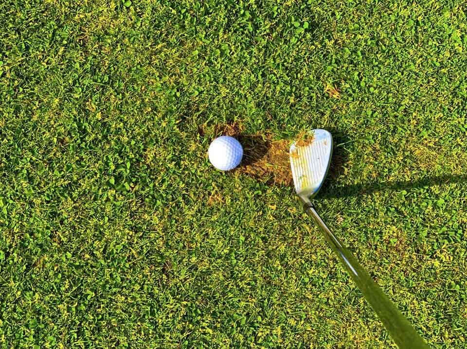 golf ball in a divot