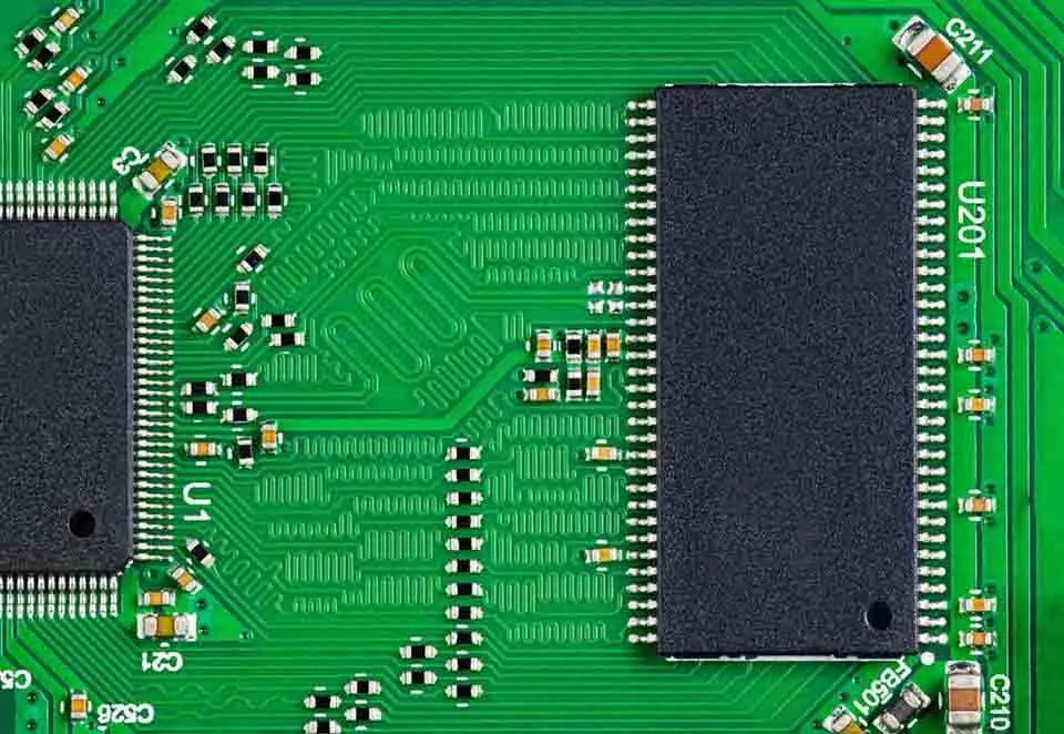 Semiconductor chips on electronic printed circuit board