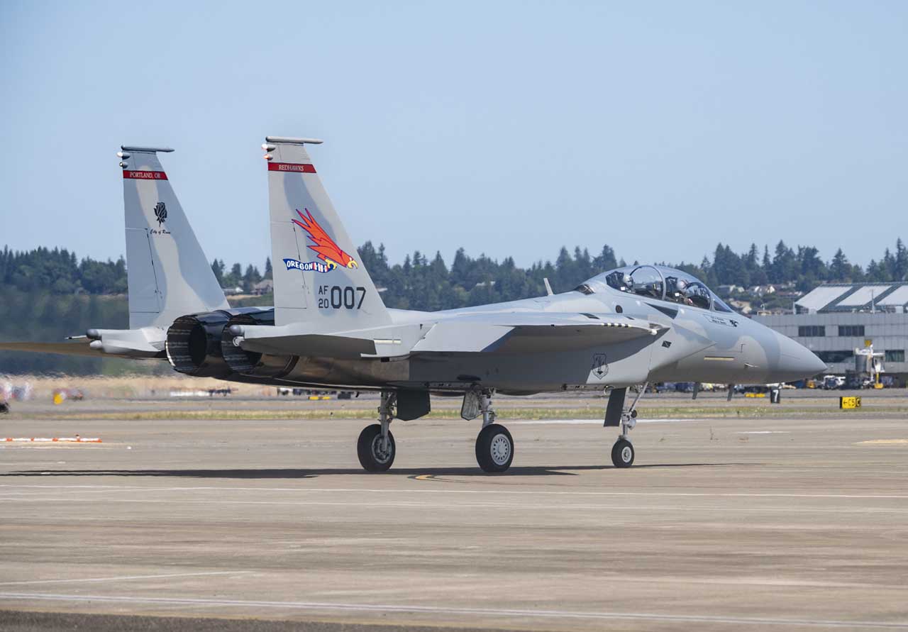 An F-15EX Eagle II, assigned to the 142nd Wing.